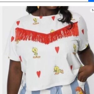Unique vintage tweedy bird looney tunes  fringe top large